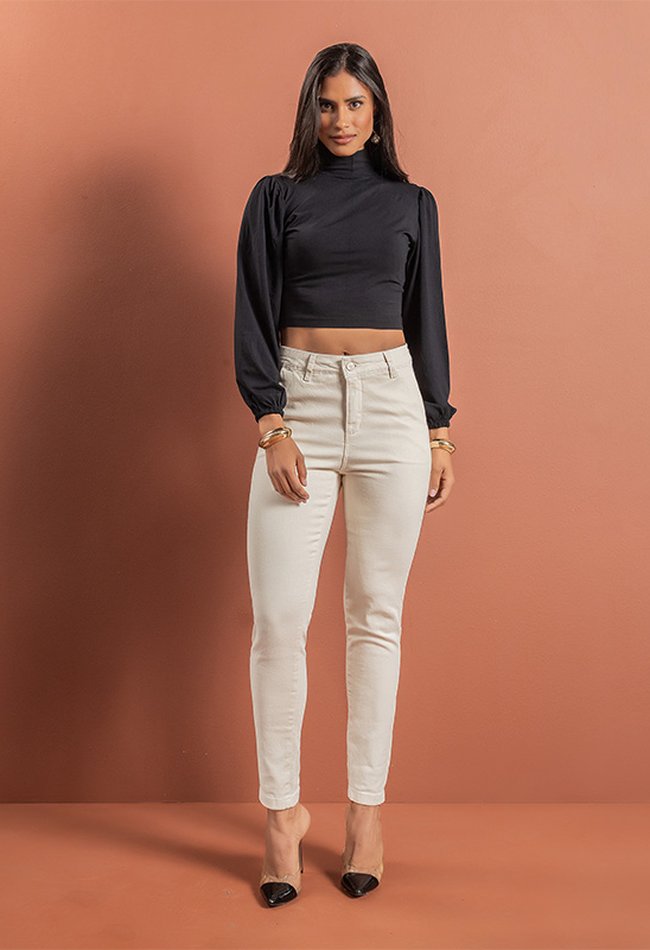 01 calca feminina alfaiataria bolso chapado