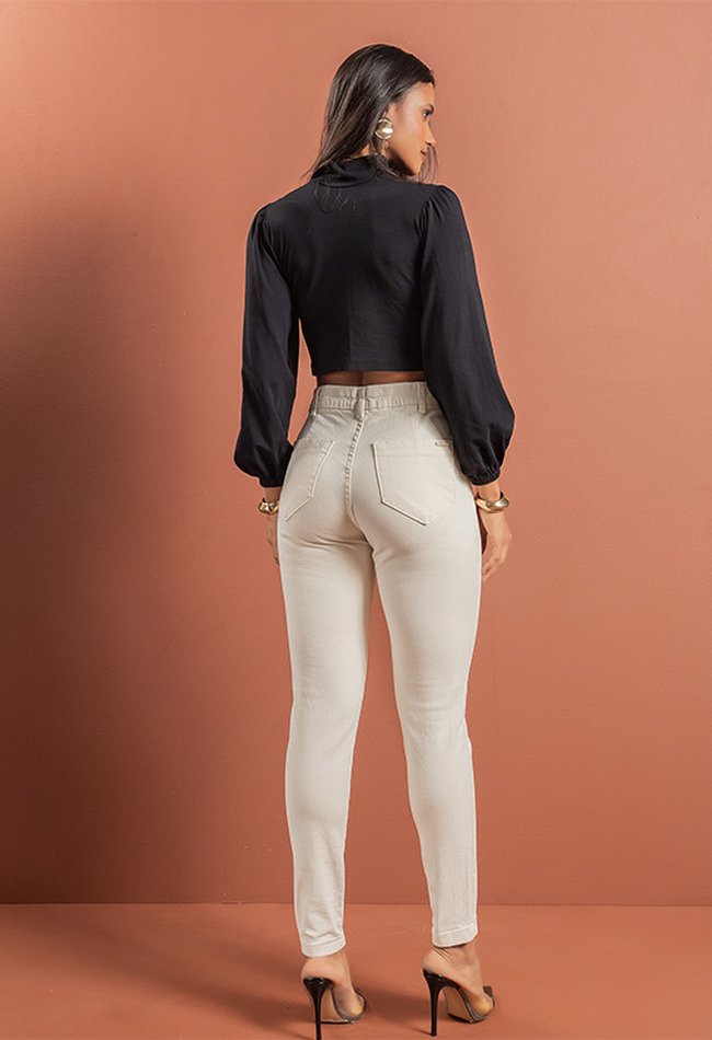 03 calca feminina alfaiataria bolso chapado