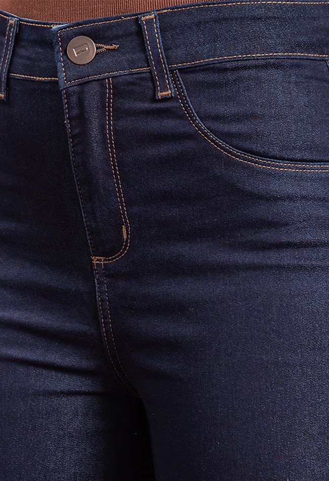 01 calca feminina cigarrete hot pants denim escuro