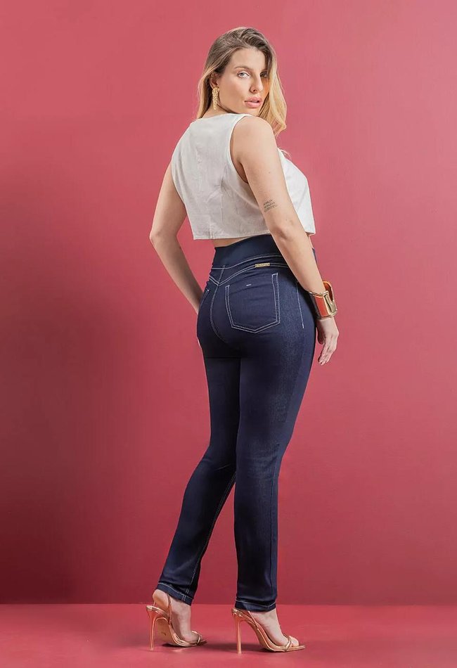 06 calca feminina cigarrete gestante denim escuro
