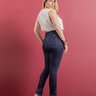 06 calca feminina cigarrete gestante denim escuro