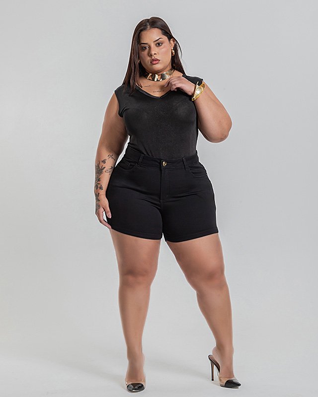 Shorts Feminino Meia Coxa Plus Size Black - Black Jeans