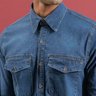 01 camisa masculina manga longa denim escuro