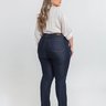 03 calca feminina reta plus size denim escuro