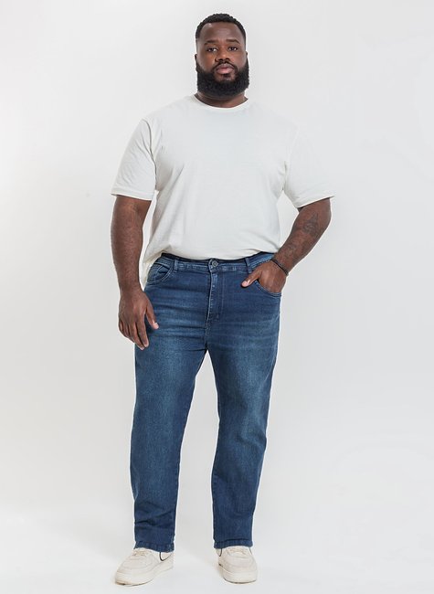 08 calca reta masculina plus size denim escuro